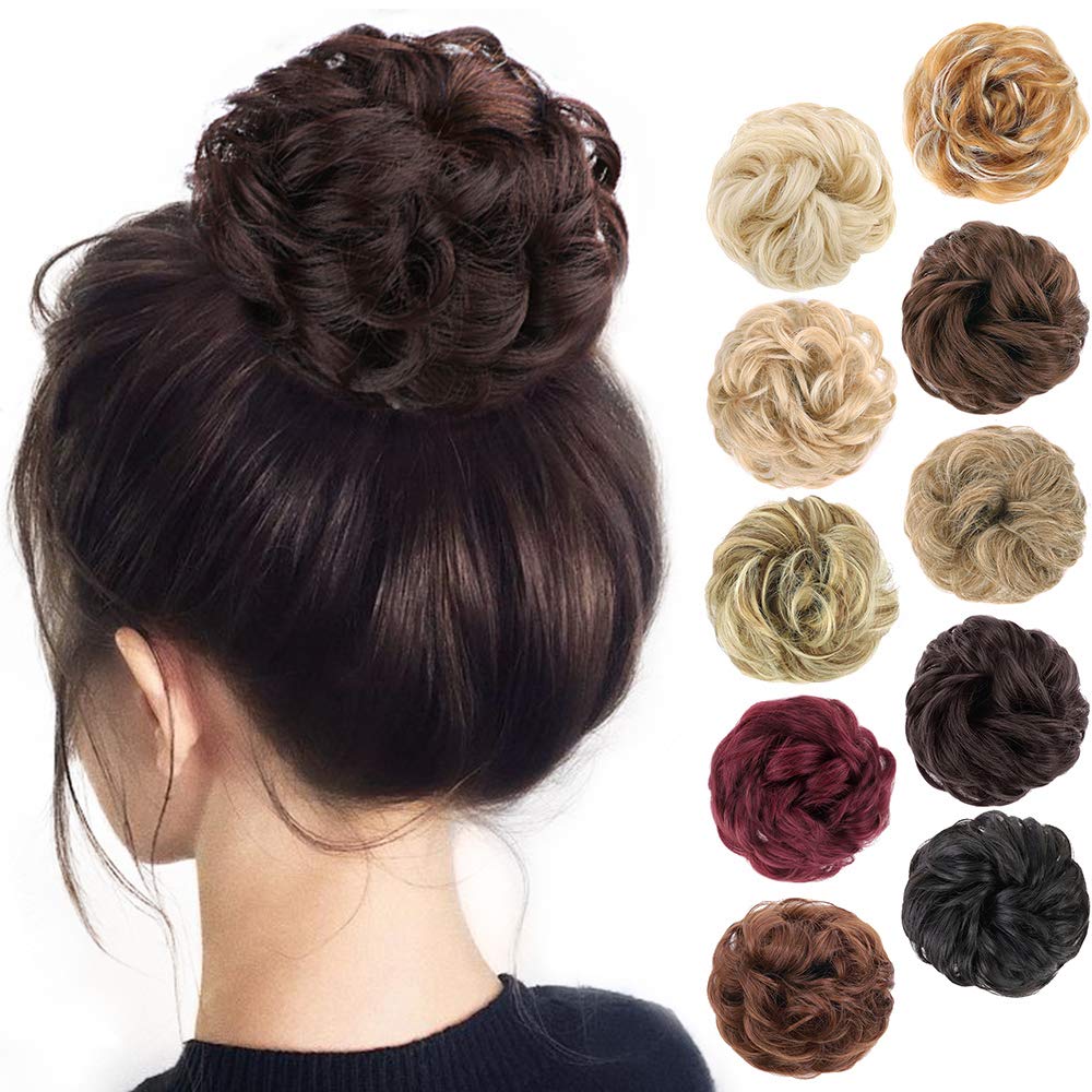 Morica 1Pcs Messy Hair Bun Hair Scrunchies Extension Curly Wavy Messy Synthetic Chignon For Women (33#(Dark Auburn))