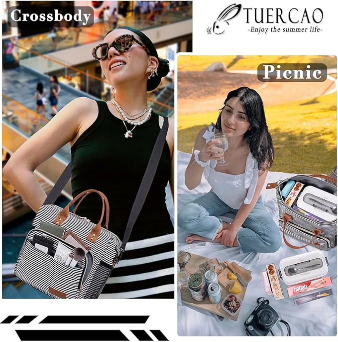 TuErCao Lunch Bag Women Insulated Lunch Box for Work Leakproof Soft Cooler for Picnic Travel Road Trips, Loncheras para Mujer Adult, Stripes