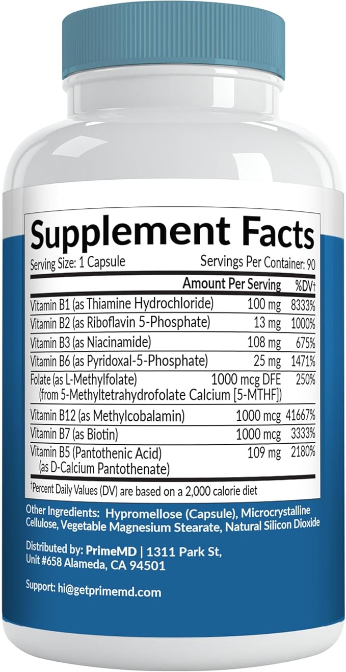 Methylated B Complex with Methylfolate and B12 Methylcobalamin 1000 mcg - Methylated Multivitamin for Energy, Brain Function, and Wellness - Vitamin B Complex for Men & Women (90 Servings) (Pack of 1)