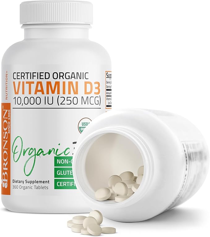 Bronson Vitamin D3 10,000 IU (250 mcg) Immune Support, Healthy Muscle Function & Bone Health, High Potency Organic Non-GMO Vitamin D Supplement, 360 Tablets