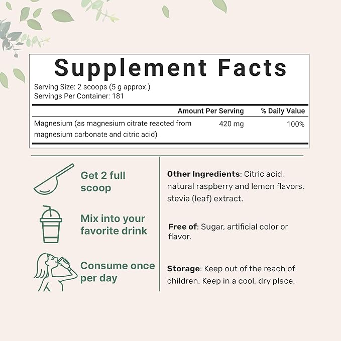 MiracleMag Calm Magnesium Powder, 2lbs | Magnesium Citrate Supplement | Sweet Raspberry Lemon Flavored | Calm & Relaxation Mineral Support | Easily Absorbed Ionic Form | Non-GMO, Vegan, Sugar Free