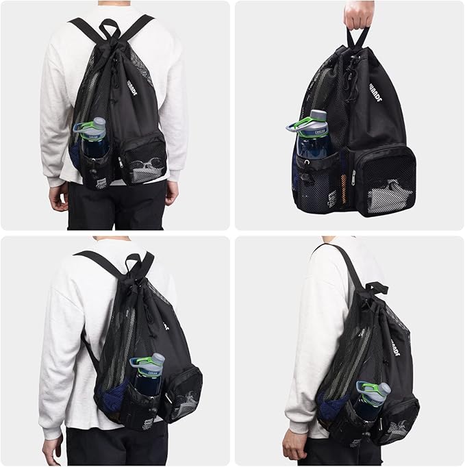 WANDF Swim Bag Mesh Drawstring Backpack with Wet Pocket for Swimming, Gym, and Workout Gear