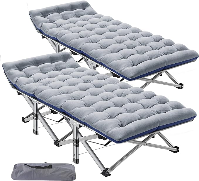 ABORON 2 Pack Folding Camping Cot W/Mat for Adults, Heavy Duty Outdoor Bed with Carry Bag,1200 D Layer Oxford Travel Camp Cots