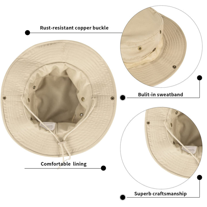 Sun Hats for Men Women Bucket Hat UPF 50+ Boonie Hat Foldable UV Protection Hiking Beach Fishing Summer Safari(1pack-Beige)
