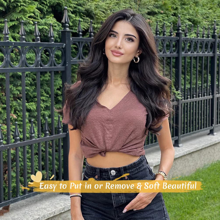 2PCS 14 Inch Clip in Hair Extensions Real Human Hair, Soft and Natural Hair Extensions Clip ins, Dark Brown Remy Hair Extensions Clip in Human Hair Straight Double Weft Hair Extensions for Women