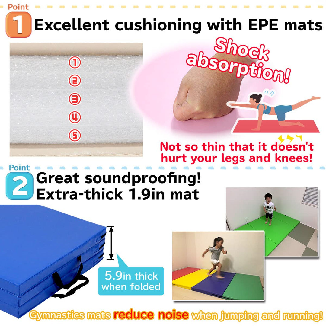 KaRaDaStyle Gymnastics Mat Folding Stretch Mats 71"x24"x2" Exercise Muscle Training Children Play Horizontal Bar Mat Yoga Sports Soundproof Home Use (AquaBlue)