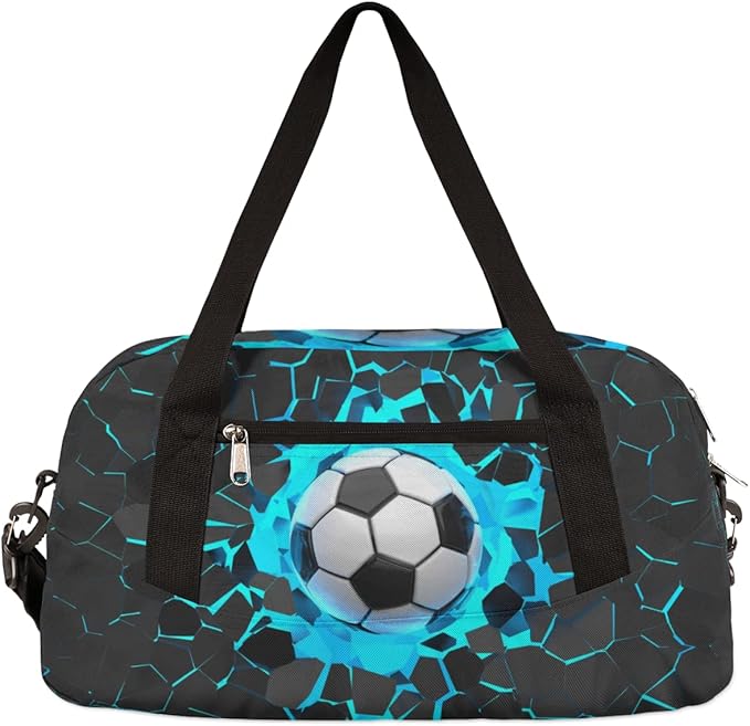 3d Light Wall Football Kids Overnight Duffle Bags Boys Girls Soccer Teen Sports Gym Bag for Weekender Travel Gymnastics Dance Ballet