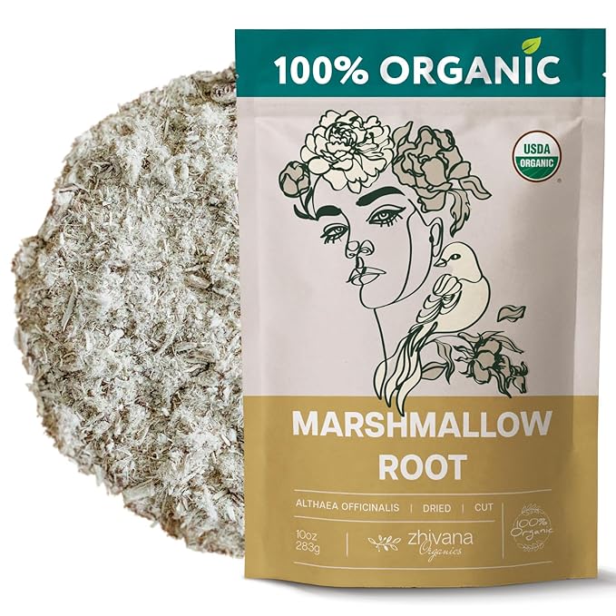 Marshmallow Root Tea Organic (10oz.) - Marshmellow Root Herb (Althaea Officinalis) - Tea for Throat Coat, Cough, Gut Lining - Contains Mucilage