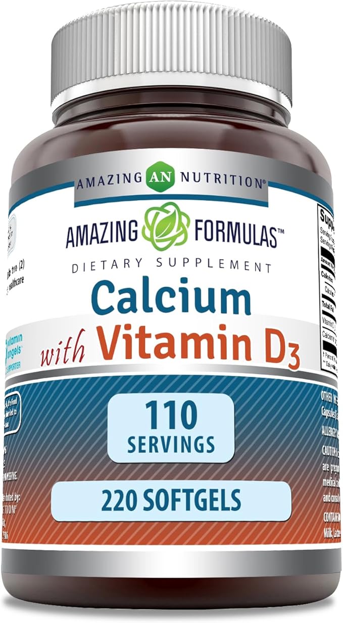 Amazing Formulas Calcium with Vitamin D3 220 Softgels Supplement | Non-GMO | Gluten Free