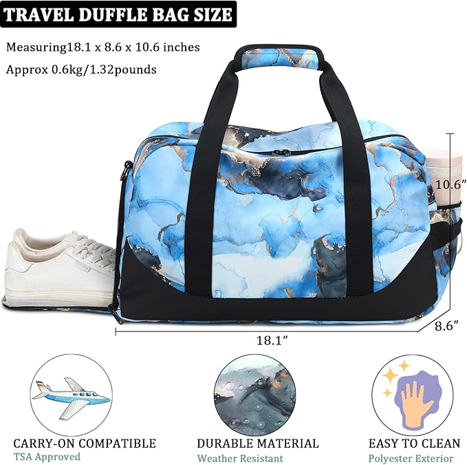 Kids Overnight Duffle Bag Girls Boys Sport Gym Bag with Shoe Compartment & Wet Pocket, Carry On Weekender Travel Bag for Kid Girl Boy