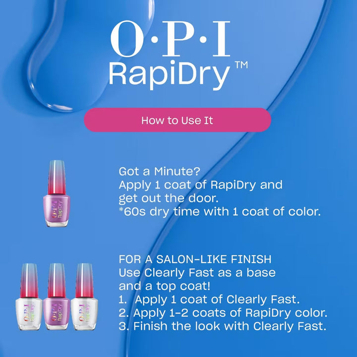 OPI RapiDry Clearly Fast Clear Coat | 3-in-1 Quick Drying Top Coat, Base Coat, Glossy Nail Topper | Vegan, Smudge Proof, Fast Drying