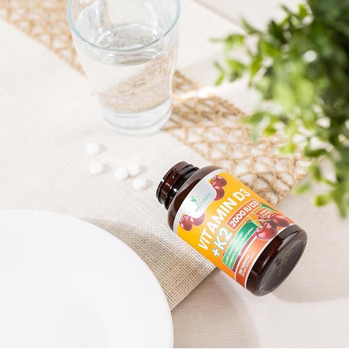 Vitamin D3 K2 2000 IU Plus with K2 (MK-7) 75 mcg - Vitamins D & K Complex Supplement for Bone, Teeth, Muscle, Calcium Absorption, Supports Immune & Heart Health, Non-GMO Chewable Formula - 120 Tablets