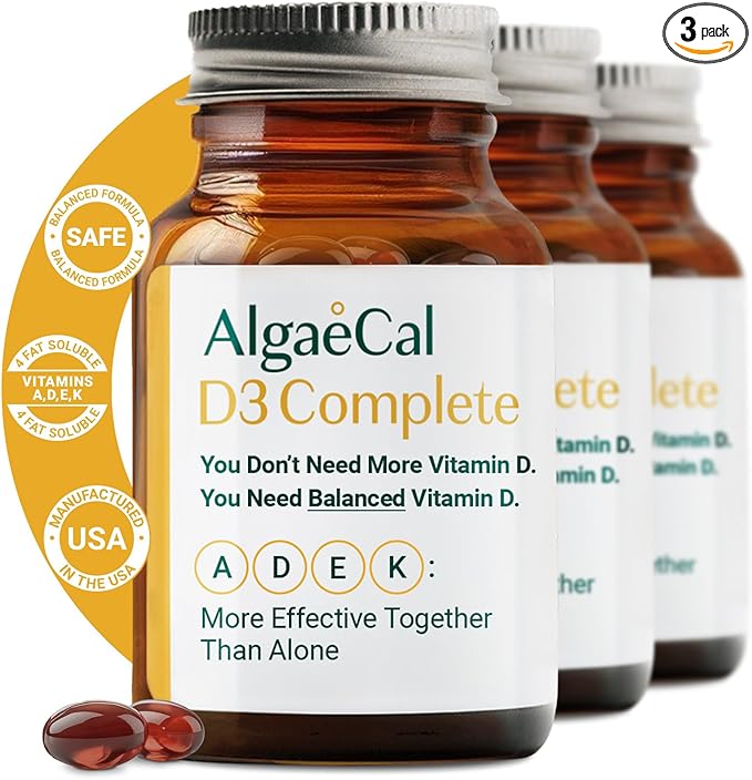 ALGAECAL 4-in-1 Vitamin D3 K2 Complete - ADK Vitamin Supplement, Enhanced Immune Support & Bone Health with D3 K2, A, & E - Whole Body Wellness & Bone Strength, 60 Easy-Swallow Softgels