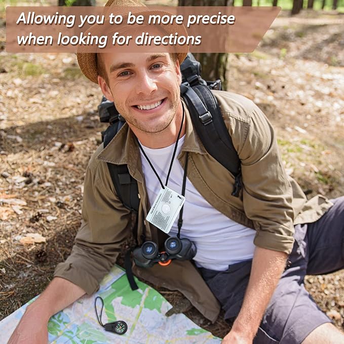 2 Pieces Signal Mirror Survival Camping Mirror 2 x 3 Inch Emergency Signaling PFD Rescue Whistle with 2 Pack Mini Compass for Hiking, Camping, Backpacking and Emergency Situations