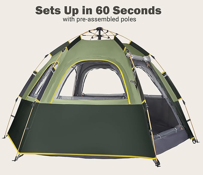 Camping Tent with Instant Setup, 2/3 Person Weatherproof Tent Easy Quick Set Up in 60 Seconds with Rainfly Backpack Tent for Family Camping & Hiking, Upgraded Ventilation,Center Height 66-inch