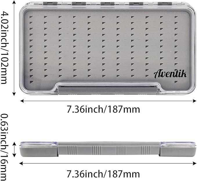 Waterproof Fly Fishing Boxes Supper Slim Transparent Fishing Tackle Storage Easy Grip Foams Multi Magnetic Compartments Fishing Tackle Storage Trags 7.36"X4.02"X0.63"(Grey-H046LB)
