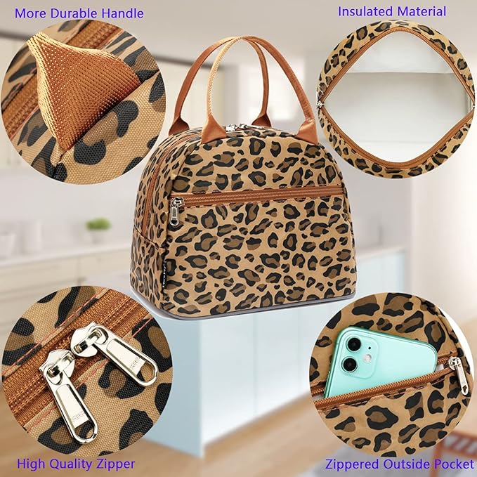 FlowFly Leopard Insulated Lunch Cooler Bag - Tote Organizer for Women/Men