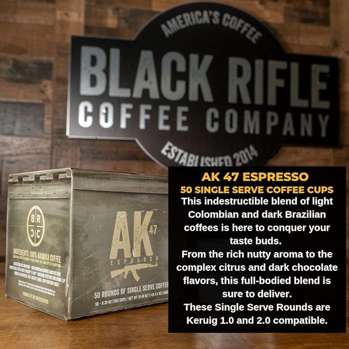 Black Rifle Coffee Company AK Espresso, Medium Roast K Cups, 50 Single Serve Coffee Pods
