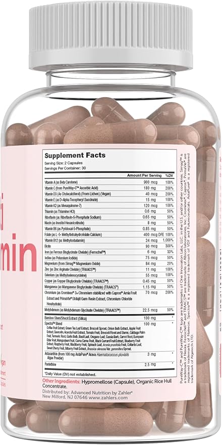 Zahler Multivitamin Beauty, Daily Multivitamin +Skin Hair and Nails Support, Multivitamin for Women and Men with Iron, Certified Kosher, 60 Capsules