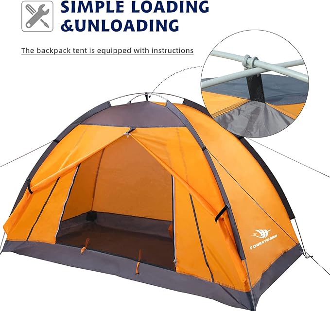 7.2 × 4 × 4 Feet Single Backpack Tent, Waterproof Camping and Hiking Tent can be Used by One Person, Light and Durable