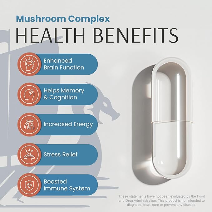 Mushroom Blend – Reishi, Lion’s Mane & Cordyceps | Supports Brain Health, Immune Function & Energy | Ideal for Mental Clarity, Endurance & Vitality | 120 Capsules