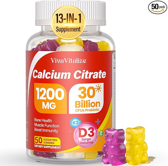 13-in-1 Calcium Citrate Gummies, 1200 mg with Vitamin D3, K2, Magnesium, Zinc, Ultimate Absorption Calcium Supplements for Women & Men, Bone, Muscle Support, Blueberry Pineapple Flavor,50 Gummies-70