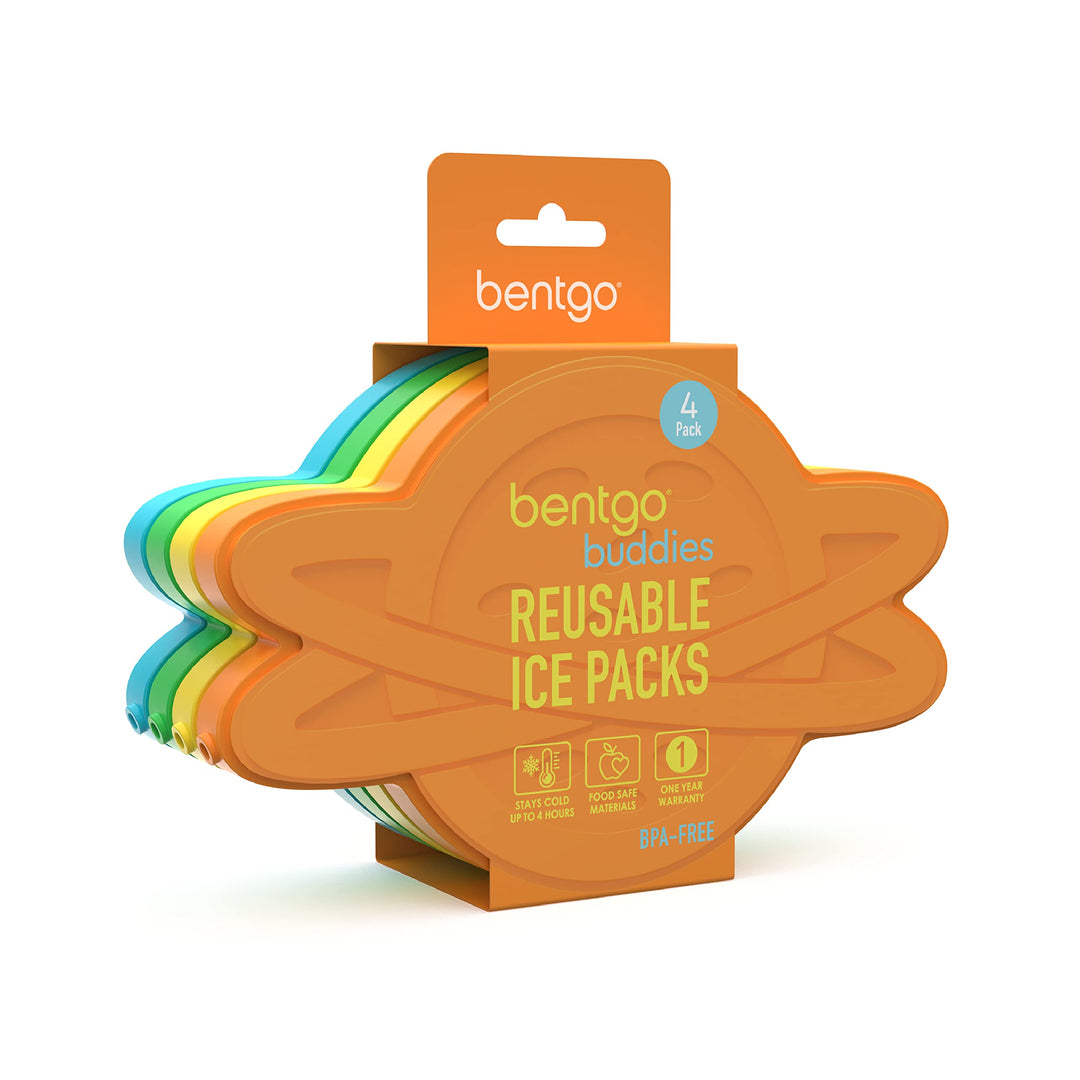 Bentgo® Buddies Reusable Ice Packs - Slim Ice Packs for Lunch Boxes, Lunch Bags, and Coolers - Multicolored 4-Pack (Planet)