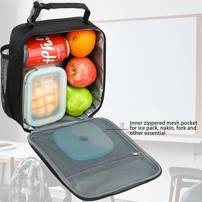 Lunch Box for Kids Boys Girls Men Women, Insulated Small Soft Cooler Lunch Bag Kit for School Work Picnic Travel - Reusable Portable lunchbox, Black