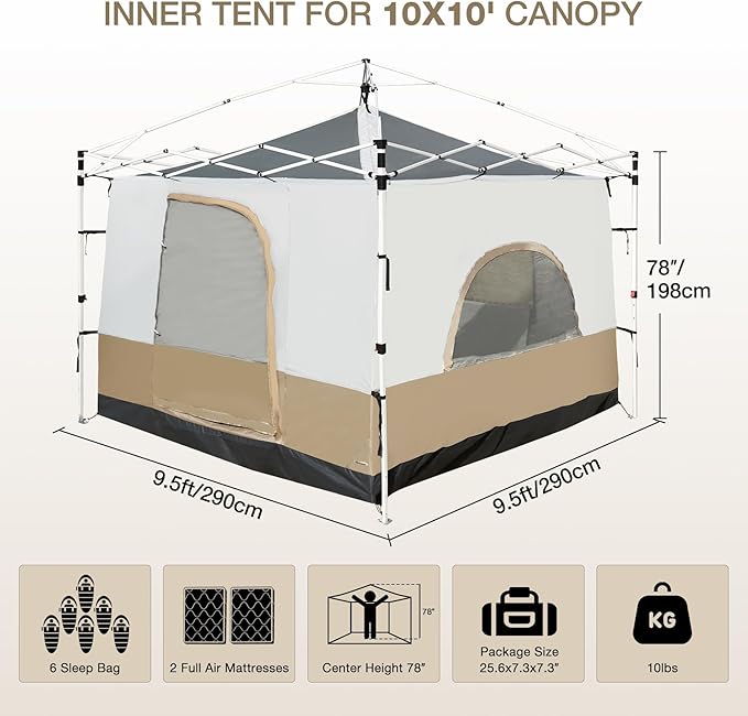 REDCAMP Canopy Camping Tent for Pop Up Canopy Tent, Inner Tent Converts Straight Leg 10'x10' or 10'x20' Canopy into Camping Tent, Fits 4-6 Person(Frame/Shelter NOT Included)