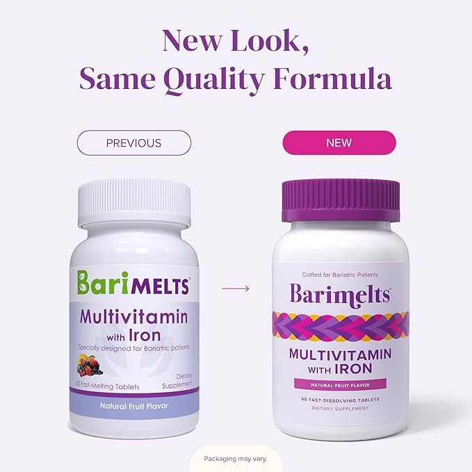 Barimelts Bariatric Multivitamin with Iron, 60 Fast-Dissolving Tablets (1-Month Supply), Sugar-Free Bariatric Vitamins for Women, Natural Fruit Flavor
