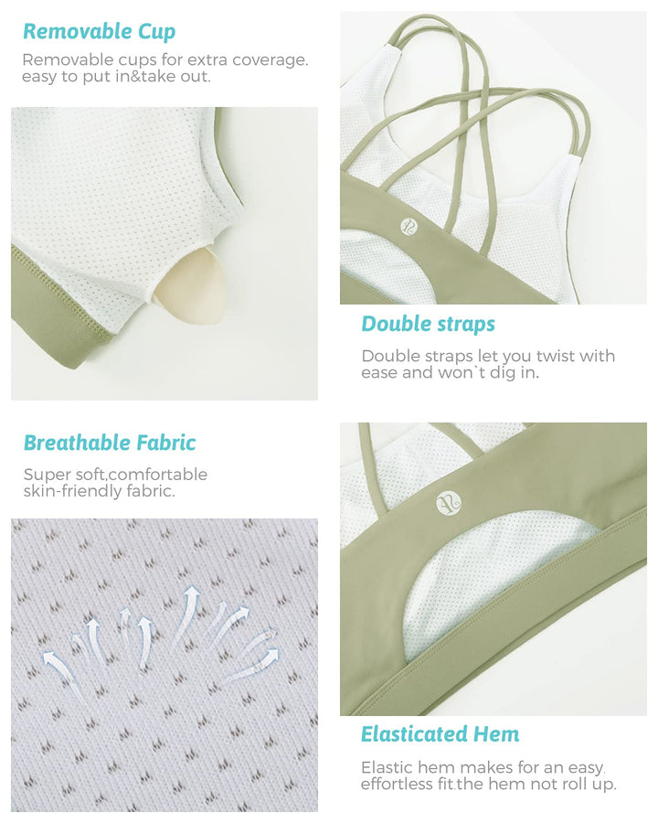 RUNNING GIRL Strappy Sports Bra for Women, Sexy Crisscross Back Medium Support Yoga Bra with Removable Cups (WX2354 Olive Green,XS)