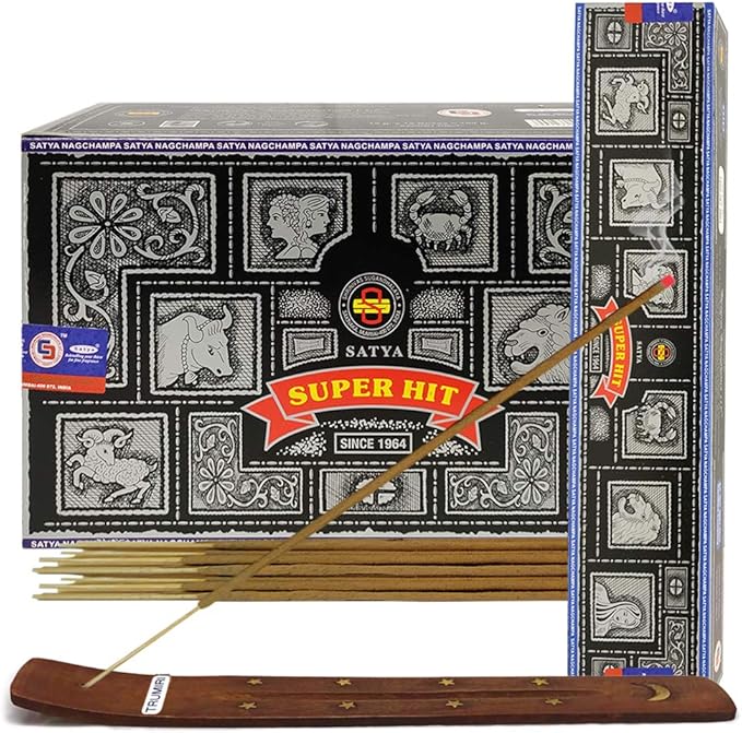 Super Hit Incense Sticks 15g x 12 and Incense Stick Holder Bundle Insence Insense Satya Incense