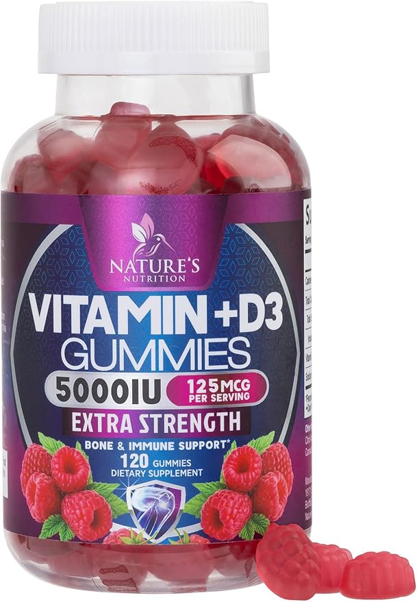 Vitamin D3 Supplement Gummy 5000 IU (125 mcg) Dietary Vitamins D for Men & Women - Bone, Teeth, Muscle and Immune Health Support, High Potency VIT D3 Nature's Non-GMO & Gluten Free - 120 Gummies