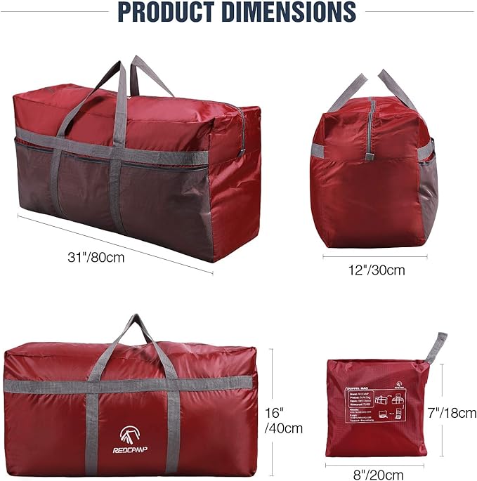 REDCAMP Foldable Travel Bag, Large Sports Bag, 75L/96L/100L, Lightweight Waterproof Tote Bag