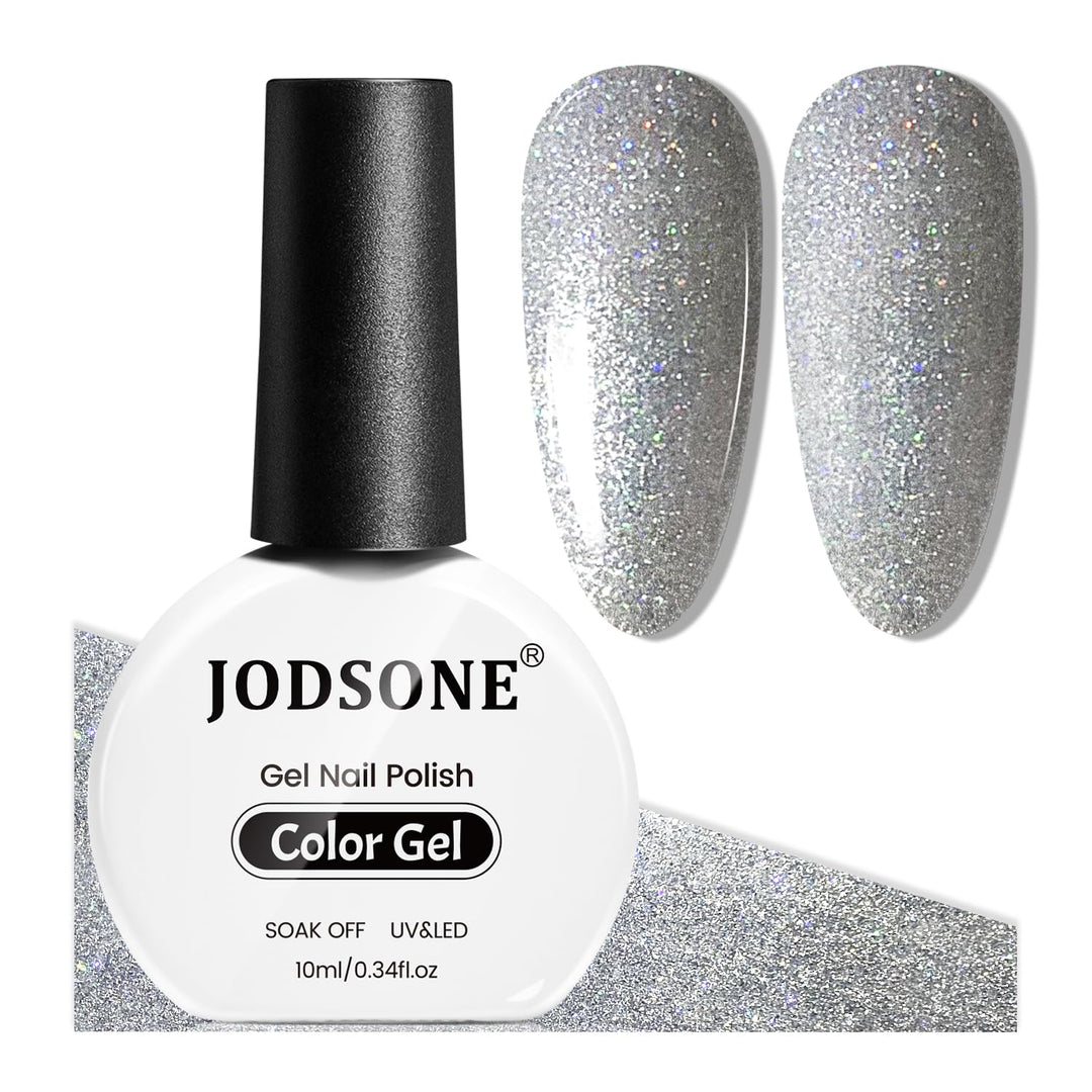 JODSONE 10ml Shiny Silver Gel Nail Polish Silver Gel Polish Glitter High Gloss Soak Off U V Nail Manicure Salon DIY at Home