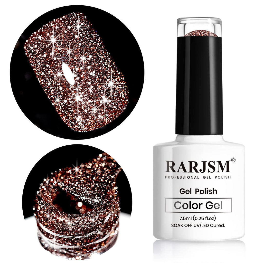 Rarjsm Reflective Glitter Gel Polish,Flash Dimond Caramel Brown Gel Nail Polish Winter Colors Sparkly Shiny Gel Nail Art Uv Led