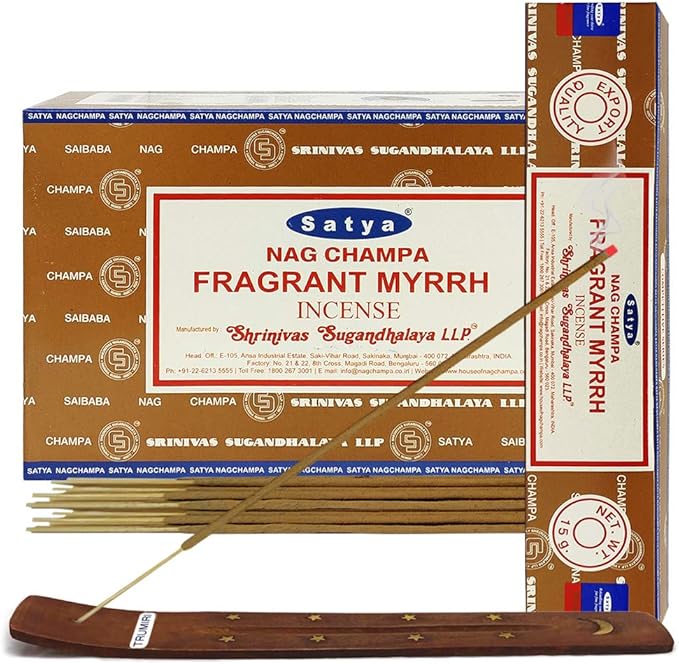 Fragrant Myrhh Incense Sticks and Incense Stick Holder Bundle Insence Insense Satya Incense