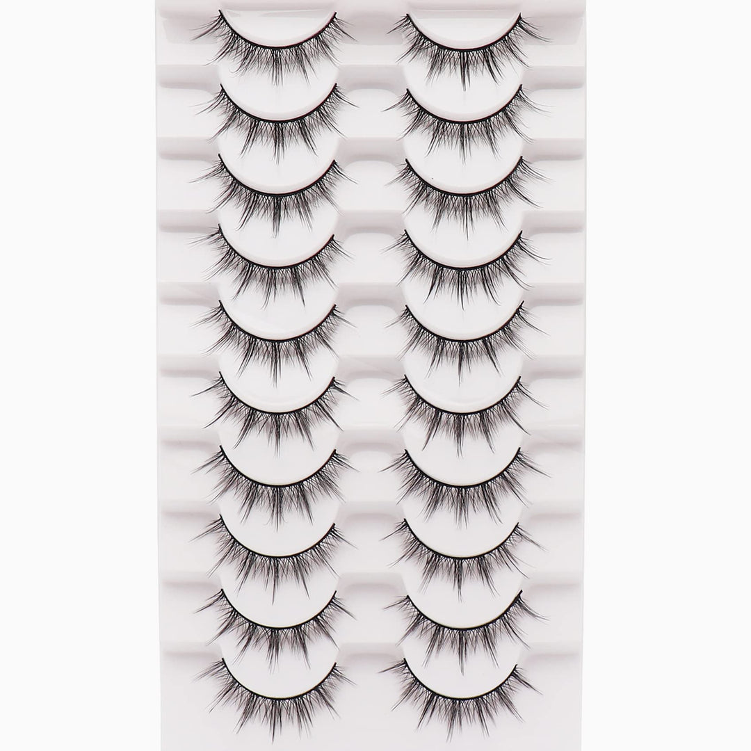Losha Manga Lashes Fluffy Faux Mink Lashes Natural Look 10 Pairs Asian False Eyelashes Pack Look Like Individual Clusters (BC009)