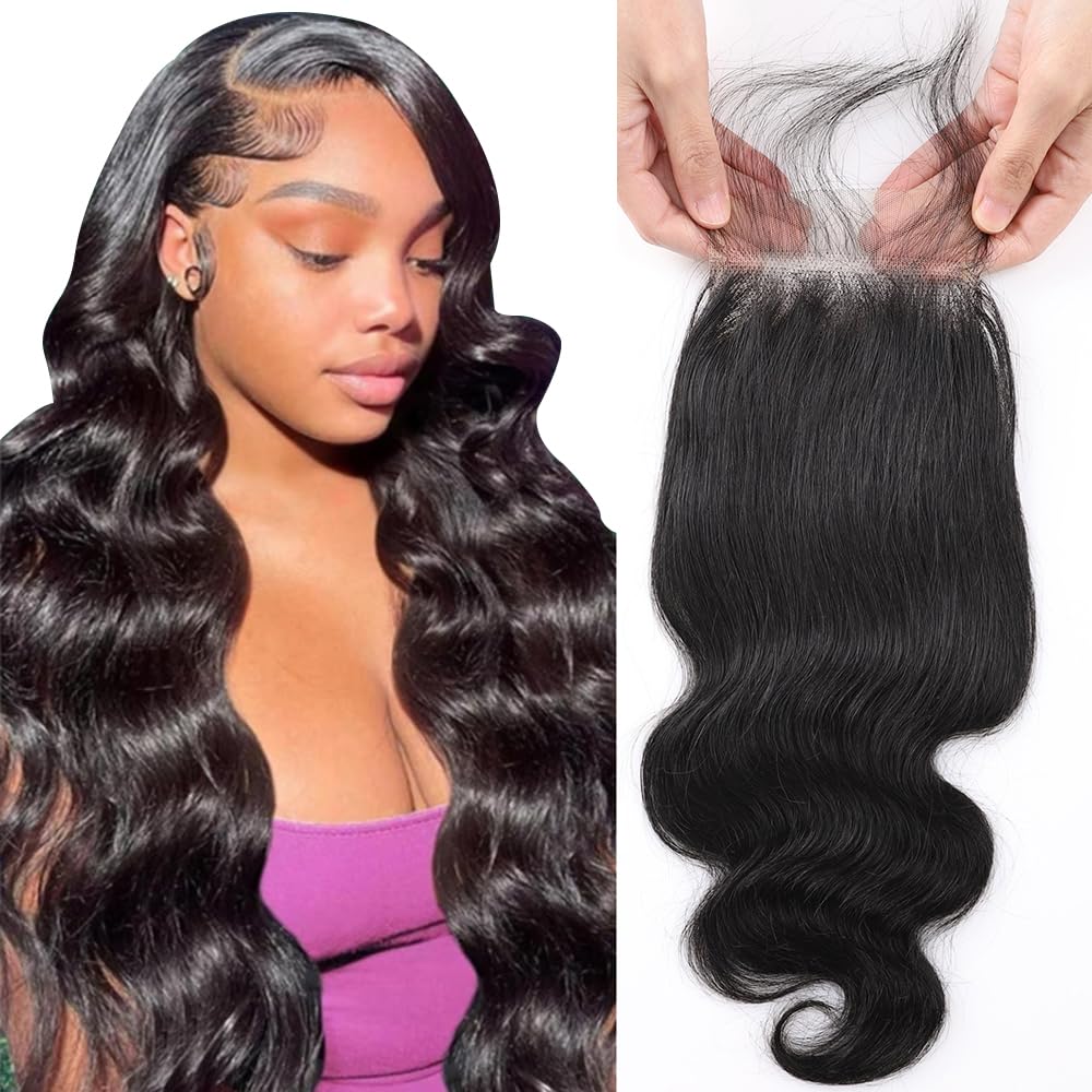 QTHAIR 14A Transaparent Color Lace Closure Brazilian Body Wave 4"x4" Free Part Human Hair Lace Closure 100% Unprocessed Brazilian Virgin Human Hair Natural Color 16inch Body Wave Lace Closure