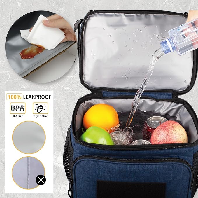 ATRIPACK 2 Compartment Lunch Bag for Men Adult, Tactical Lunch Box Leakproof Insulated Large Cooler Bag for Work with Adjustable Shoulder Strap Flag Double Layer Lunch Pail（Blue）