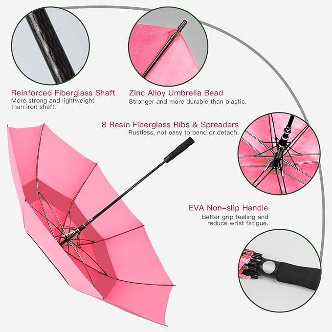 Auto Open Golf Umbrellas 62/68/72 Inch Extra Large Oversize for Business & Home, Ventilated Double Canopy Windproof Waterproof Stick Umbrella for Rain & strong wind