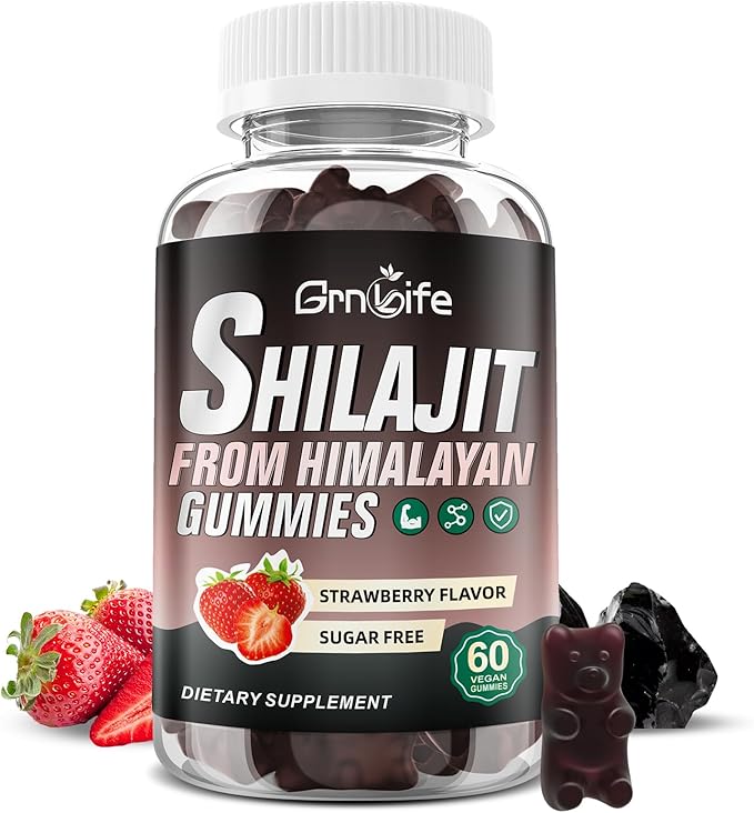 Shilajit Gummies for Men & Women, 1000MG Shilajit Supplement with 85+ Trace Minerals & Fulvic Acid for Energy, Immunity, Sugar-Free, Strawberry-60 Count