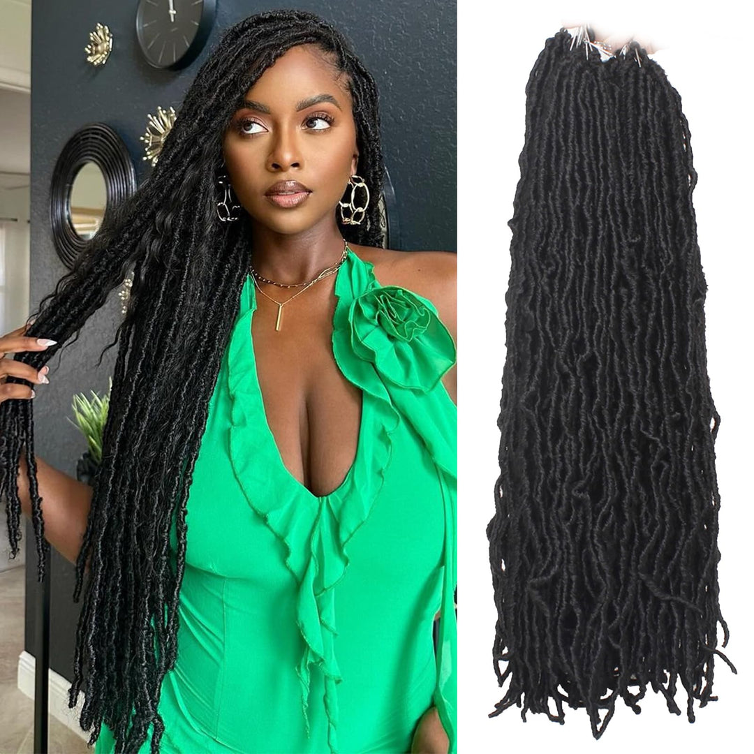 24 Inch 7Packs New Faux Locs Goddess Curly Wavy Crochet Braids Hair 126Strands Natural Black Synthetic Most Natural Soft Locs Cr