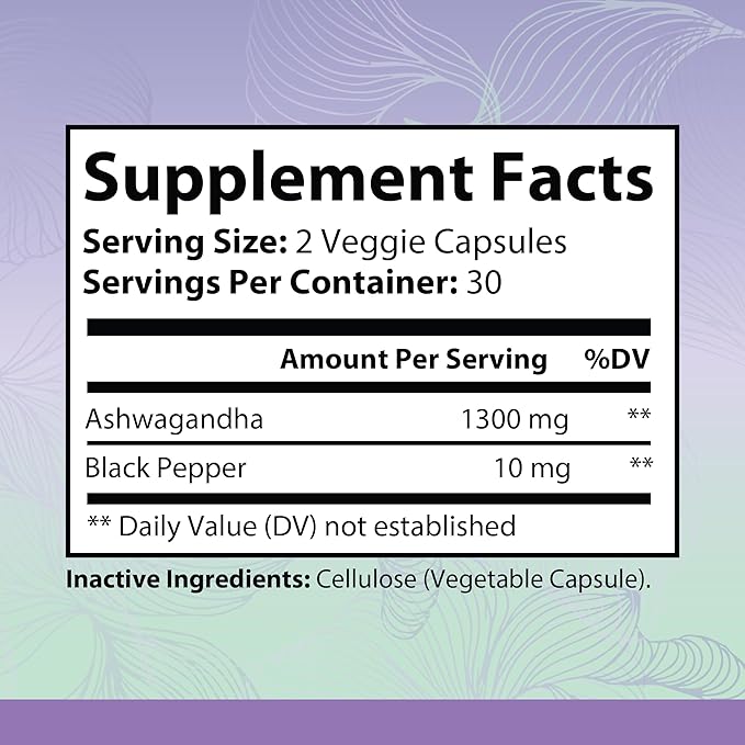 Ashwagandha Supplements - Contains Organic Ashwagandha & Black Pepper for Stress Management, Cognitive Supplement & Mood Support Supplement - Non-GMO, Gluten Free - 60 Capsules