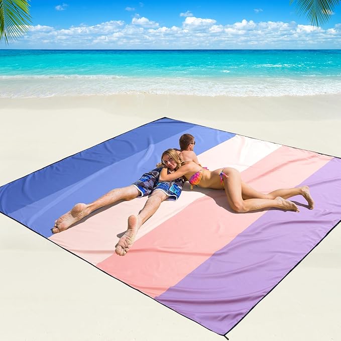 Beach Blanket Waterproof Sandproof Beach Mat 79" X 83" /10'x9'for 2-8 Adults Quick Drying Outdoor Picnic Mat Beach Accessories for Travel, Camping, Hiking