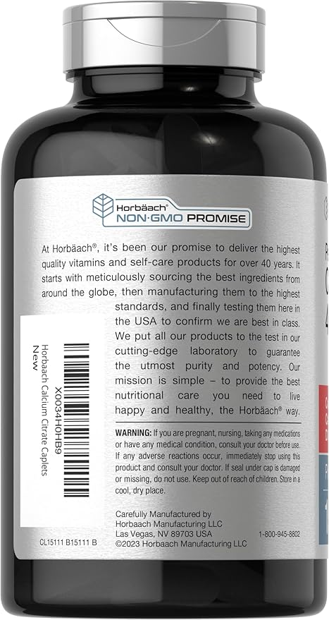 Horbäach Calcium Citrate with Vitamin D3 | 150 Petites | Vegetarian Supplement | Non-GMO, Gluten Free