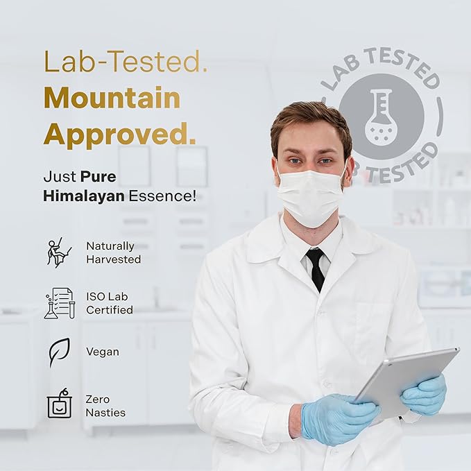 Organic Himalayan Shilajit Resin Extract - 1000mg Max Potency, Lab Tested Pure Shilajit for Men & Women, 85+ Trace Minerals Fulvic Acid, Immune Support, Energy, Cognition, 2 Month Supply, 120 Capsules