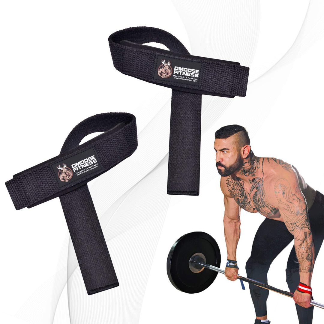 DMoose Lifting Straps, 24 inch (Pair) Wrist Straps for Weightlifting, Deadlift, Powerlifting, Bodybuilding Gym Workout, Neoprene Padded Support Cotton Straps for Max Hand Grip Strength Training