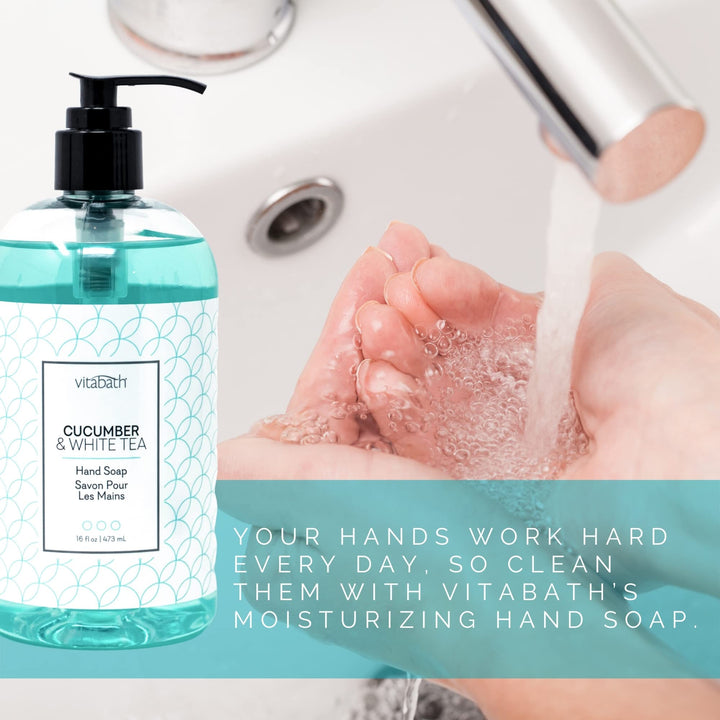 Vitabath Cucumber & White Tea Hand Soap Cleansing Moisturizing Wash for Hands with Nourishing Botanicals Aloe, Vitamins & Antioxidants - Cruelty-Free, Gluten-Free, Paraben-Free - 16 oz
