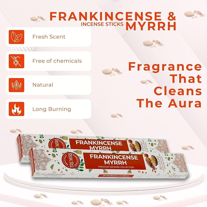 Frankincense and Myrrh Incense Sticks - Total 40 Insence-Sticks - Dual Pack of 20 Insense - Inciensos - Inscents - Natural Non Toxic Ingredients - Incents - Incence - Inscense - Insents